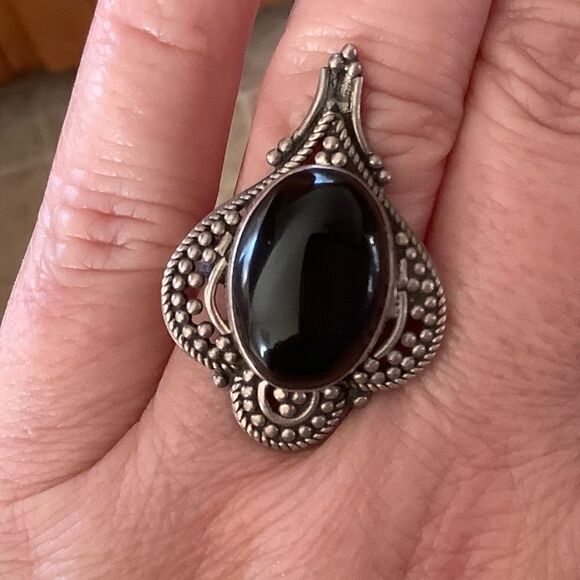 𝅺STERLING SILVER 925 BLACK ONYX WOMAN RING SIZE US 8​​ - Picture 9 of 9
